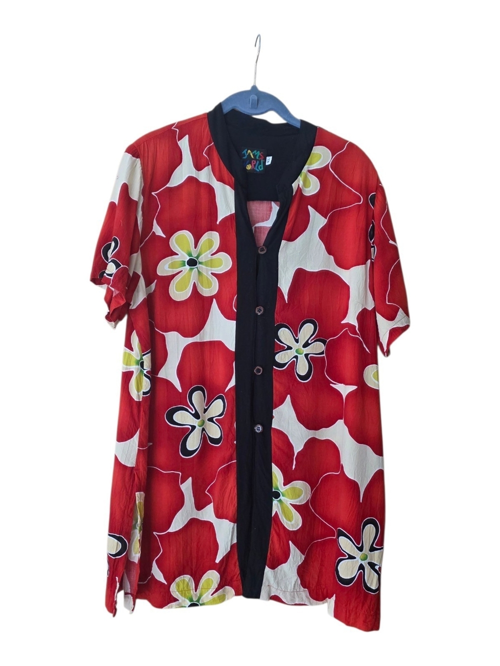 Women's Jams World 100% Rayon Button Hawaiian Inspired Floral Shirt XL.